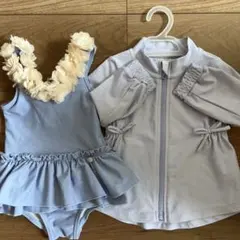 petit main ベビー水着セット 花飾り 水色 薄紫