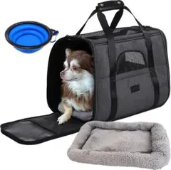 ペット用キャリーバッグ 折りたたみ 3WAY 小型 犬 猫 対応 グレー