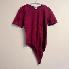 ボディスーツ 半袖 ワインレッド 赤 紫 カットソー 海外古着