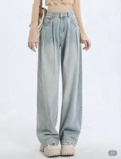 淡いブルー ストレートデニムパンツ JP-XL