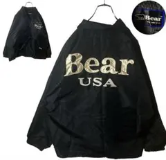 90s古着Bear USAでかロゴ刺繍ブラックコーチジャケットビッグサイズのサムネイル