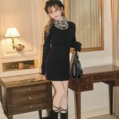 ミッシェルマカロン　シャツレイヤード風ニットワンピース