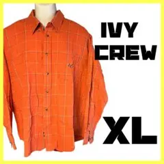 XLサイズ 長袖シャツ アウトドア 古着 メンズシャツチェック柄シャツ オレンジ