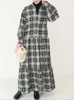 Spick＆Spanスピック＆スパンチェックプリントティアードワンピース