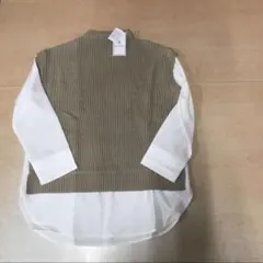新品 ロペピクニック ニットベストドッキングブラウス 38 ベージュ