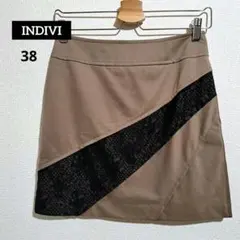 INDIVI レース 切替 ジップアップ ミニ丈 スカート 日本製 38のサムネイル