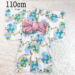 希少✨ 浴衣 和柄 着物 帯付き 女の子 110 兵児帯 子供用浴衣 浴衣ドレス