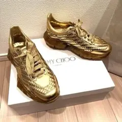 【美品】JIMMY CHOO DIAMOND/F ゴールド スニーカー 38のサムネイル