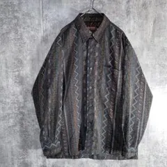 ポリエステル100% ヴィンテージ風 Mootren 幾何学 総柄シャツ L