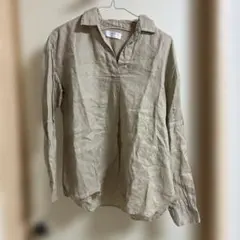 ユニクロ　UNIQLO 麻100%ベージュ スキッパー　M H-054