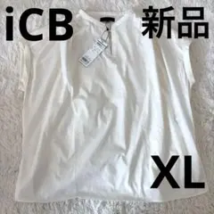 【新品タグ付】iCB 半袖ブラウス 白 XL バンドカラー スキッパーのサムネイル