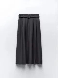 ZARA ベルト付き フレアスカート グレー