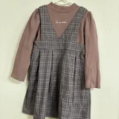 エニィファム　ドッキング　重ね着風ワンピース くすみピンク チェック　110