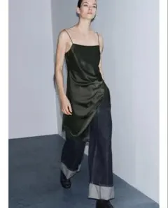 ZARA レーストリムキャミソール ダークグリーン　ZW COLLECTION