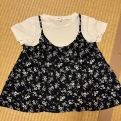 GLOBAL WORK花柄ネイビー 半袖チュニックXL