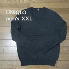 【UNIQLO】エクストラファインメリノ Vネックセーター 灰色 メンズ XXL