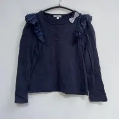 エニィファム　ネイビー フリル付き長袖カットソー 130