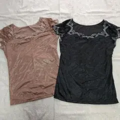 レディース ミセス ブラウン・ブラック 二色セットレース下着 L