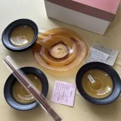 新品 未使用 琉球大和 炎技献上 ガラス皿＋中皿5枚セット 箸付き