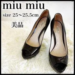 miumiu ミュウミュウ　サンダル　ヒール　パンプス　エナメル　黒　ブラック