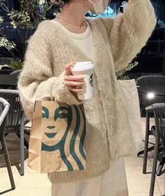 GeeRA ミックスシャギーオーバーサイズＶネックカーディガン