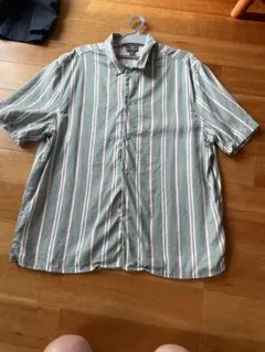 H&M 半袖シャツ L グリーン系ストライプ