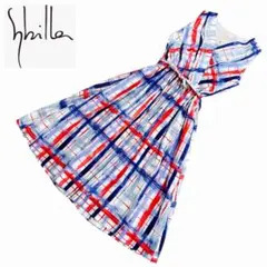 sybilla シビラ　シルク混ノースリーブワンピース　チェック　紐リボン　Ｍ