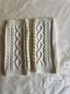 アイボリー ケーブル編み アームカバー 約18cm