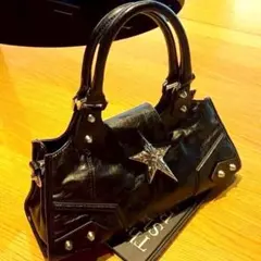 グランジ Y2K 星　黒　ブラック　レザー 2WAYショルダーハンドバッグ