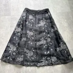 美品✨LAURA ASHLEY オーガンジー フレアロングスカート 総刺繍 L