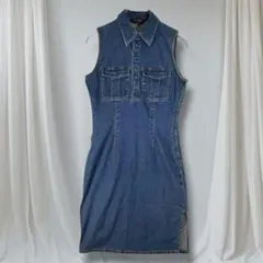 リーブルクレール デニムワンピース ノースリ スリット 細見え カジュアル 秋服