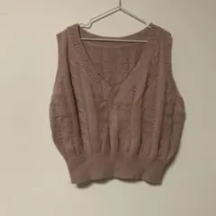 ピンク Vネック ケーブル編み ニットベスト