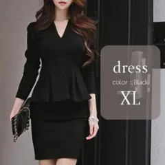 Vネック ワンピース キャバドレス ブラック XL ペプラムミニドレス