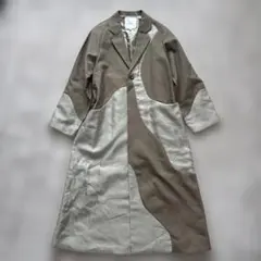 美品【マキシ丈】アンスリード　異素材ロングコートS カーキ　綿のサムネイル