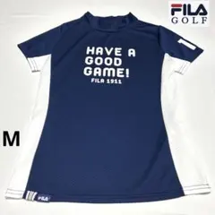 【美品】FILA GOLF フィラゴルフ ハイ ネック 半袖Tシャツ ネイビーのサムネイル