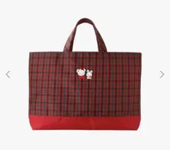 新品　ファミリア　バッグ　チェック　赤　レッスンバッグ