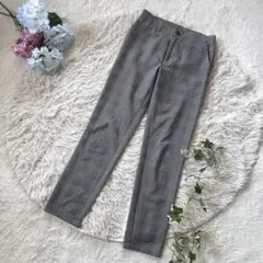 【COMME CA】グレンチェック柄　テーパードパンツ 7 グレー 日本製 美脚のサムネイル