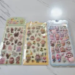 ラブブ3D立体&暗闇で光る蓄光シール3シートセット