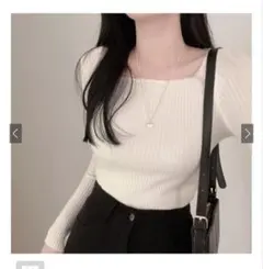 GRL スクエアネックリブニットトップス rut072 S