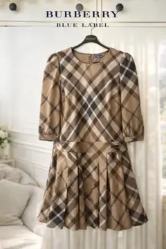 美品　バーバリーブルーレーベル チェックワンピース36 ベージュ 上品