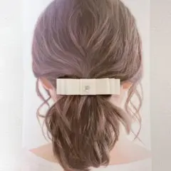 【パール付リボンバレッタ】ヘアアクセ　ハンドメイド　結婚式　卒園式