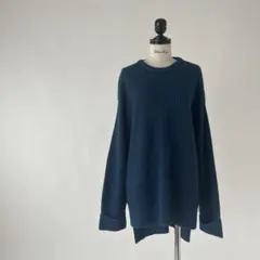 990.畦編みざっくりニット￼ ブルー系 M