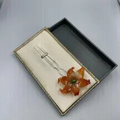25ヴィンテージ 玛瑙 花形かんざし オレンジと赤のグラデーション