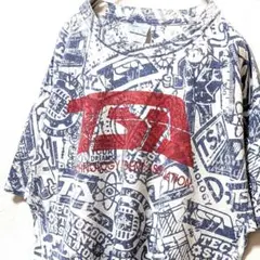 ポート&カンパニー TSA 総柄 Tシャツ ホワイト 白 L 古着