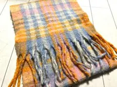 チェック柄フリンジマフラー