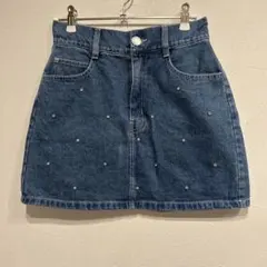 デニム ビジュー付き ミニスカート