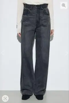 AZUL BY MOUSSY DENIM ハイウエストワイドデニム Mライト黒