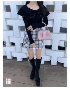 インパン裏地付きチェック柄ツイードミニスカート ta088 GRL Lサイズ