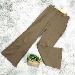 きれいめ GU ジーユー フレアパンツ L ブラウン 美脚 伸縮性 ウエストゴム