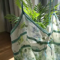 kidblue 花柄キャミソール 透けホワイト グリーン